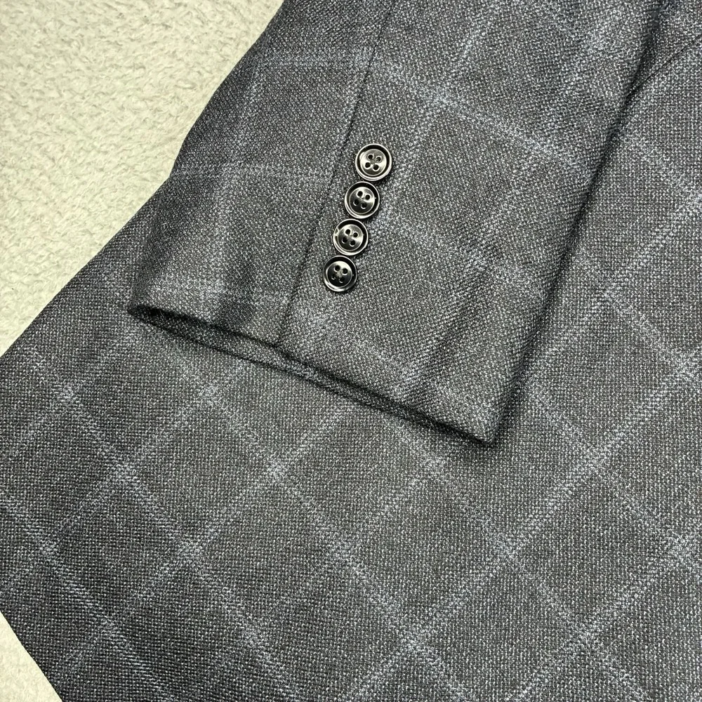 Armani Collezioni Su Misura Sport Coat 50R IT Gray Blue Windowpane Wool Italy